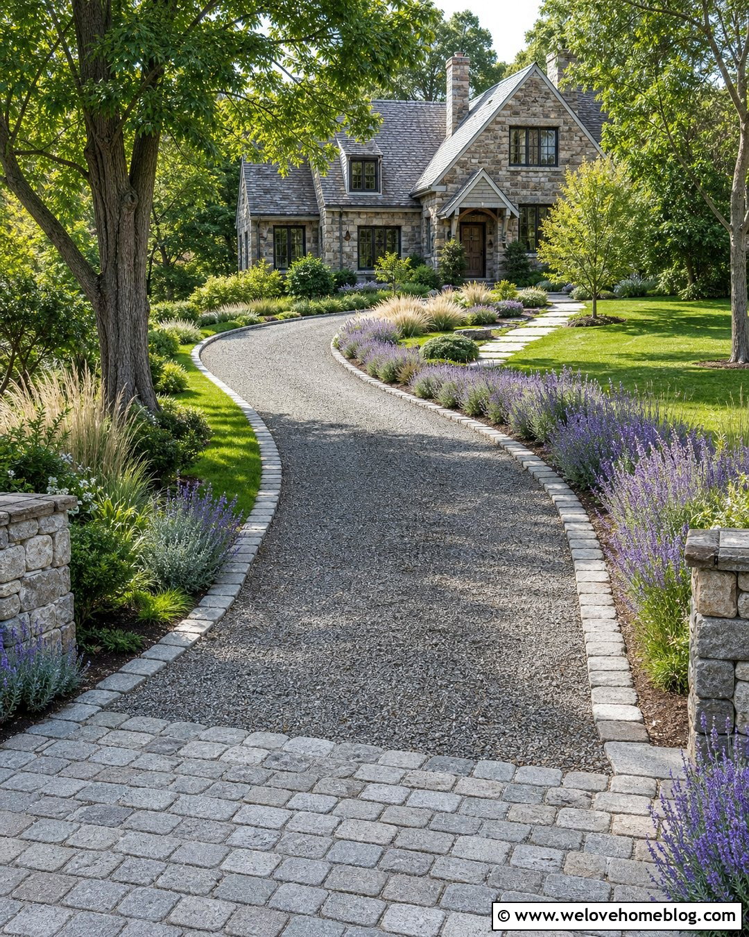 Cobblestone Pavers Around a Gravel Driveway - 20 Pavers Around Driveway Ideas
