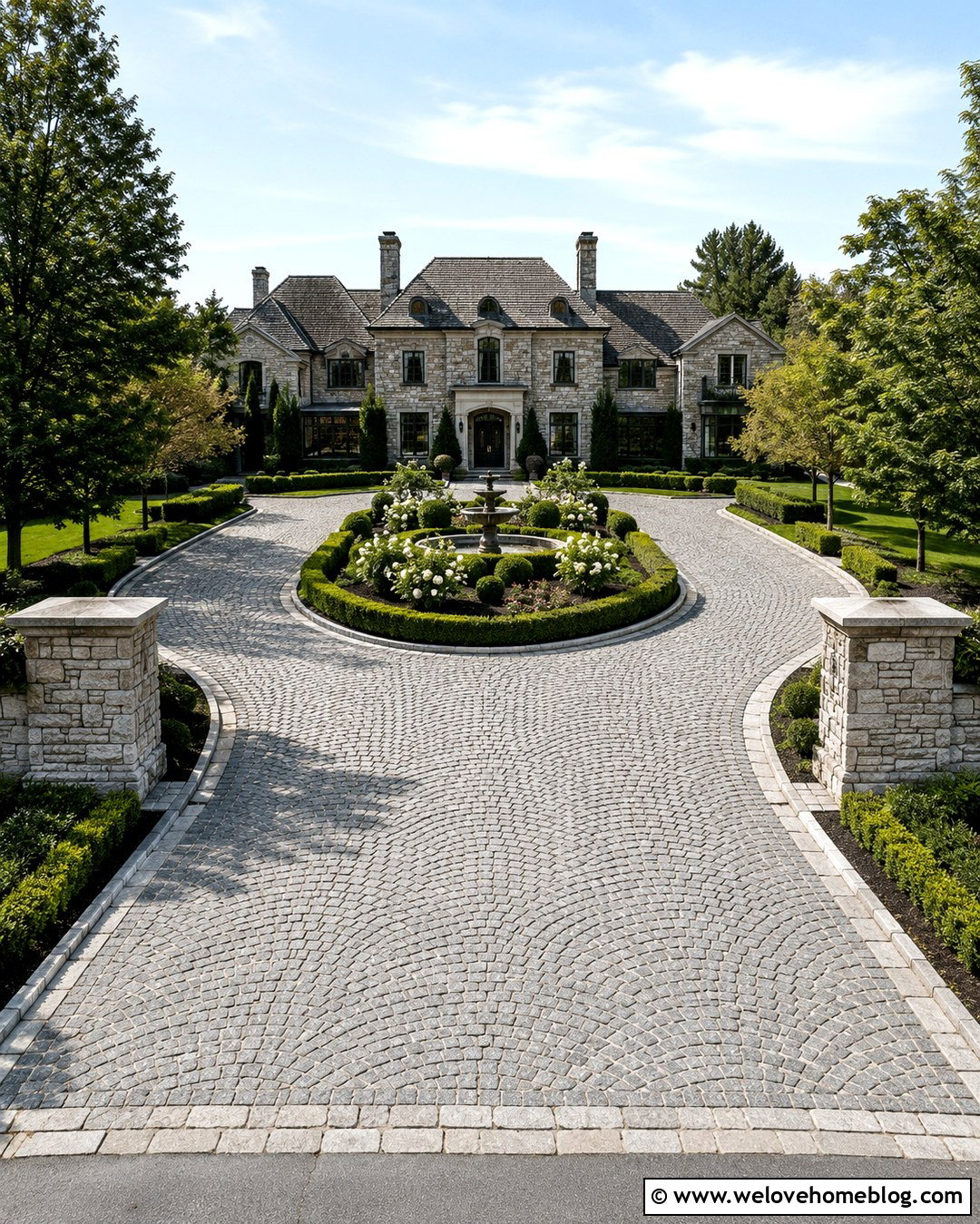 Cobblestone Pull Through Driveway - 20 Pull Through Driveway Ideas