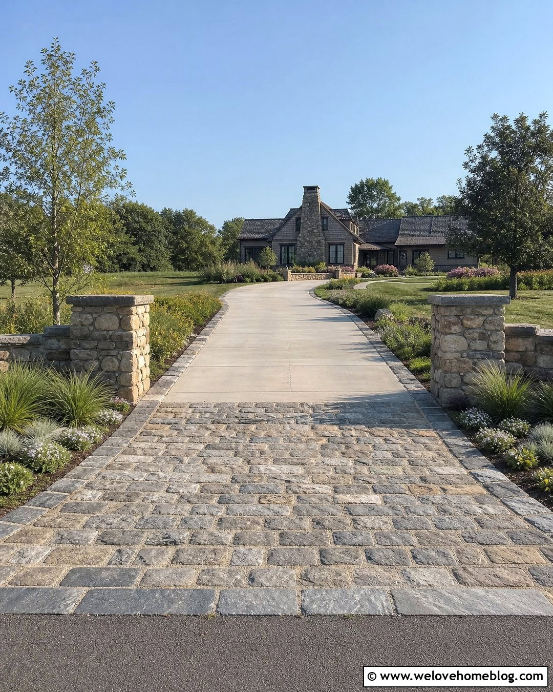 Cobblestone Ranch House Driveway Entrance - 20 Ranch House Driveway Ideas