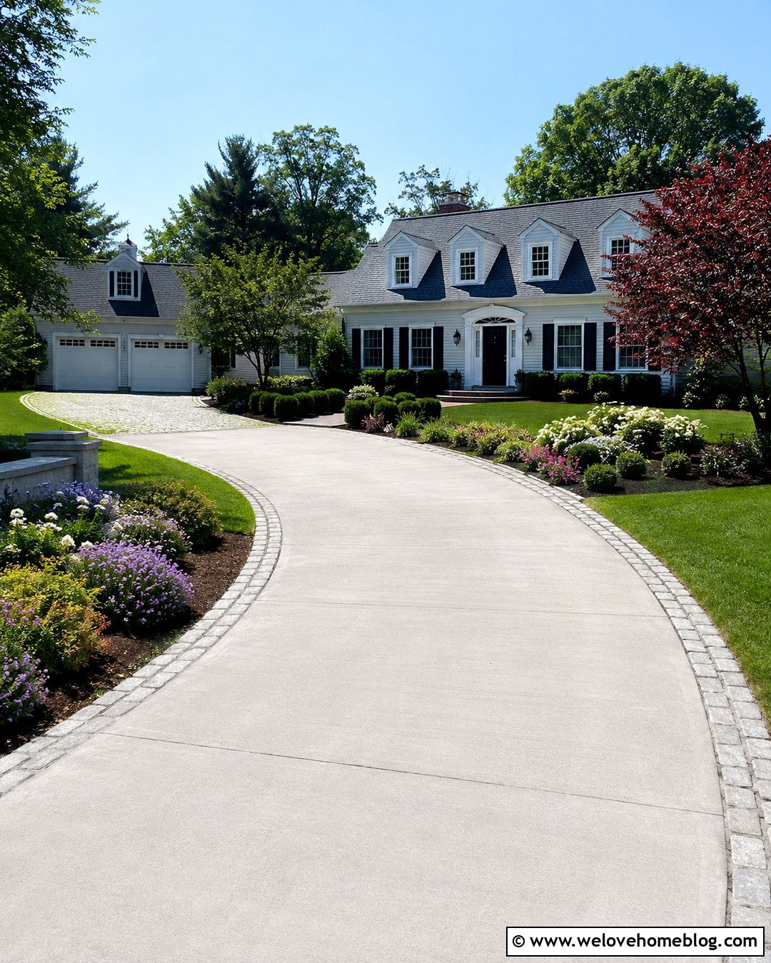 Cobblestone Rocks Along Curved Driveway - 20 Rocks Along Driveway Ideas
