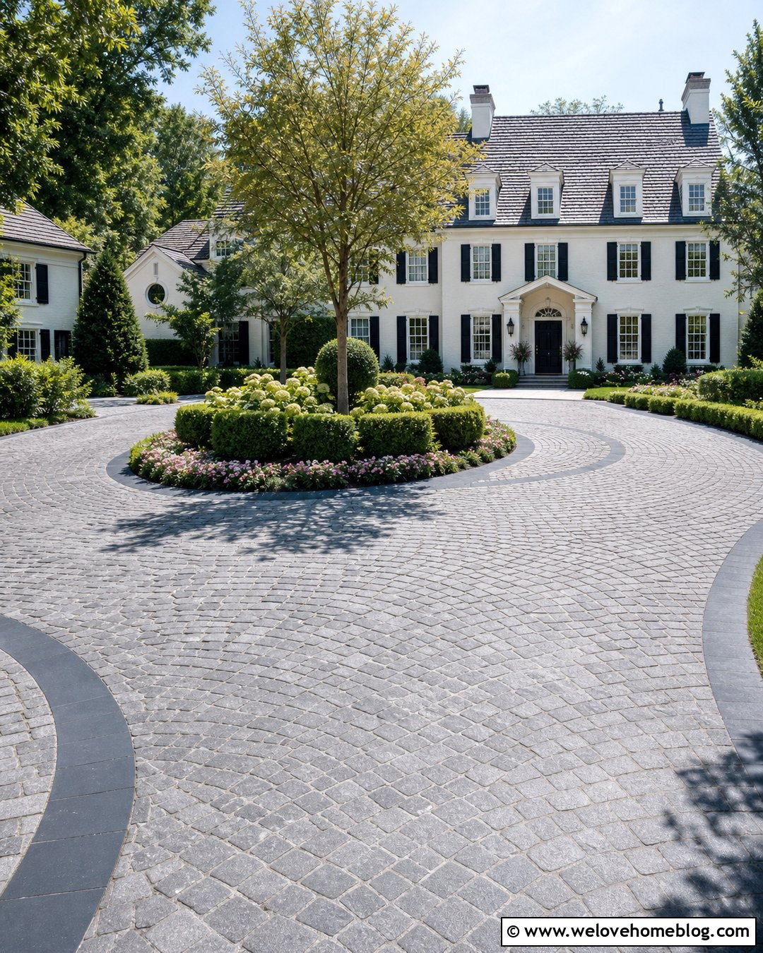 Cobblestone Stamped Concrete Circular Driveway - 20 stone stamped concrete driveway ideas