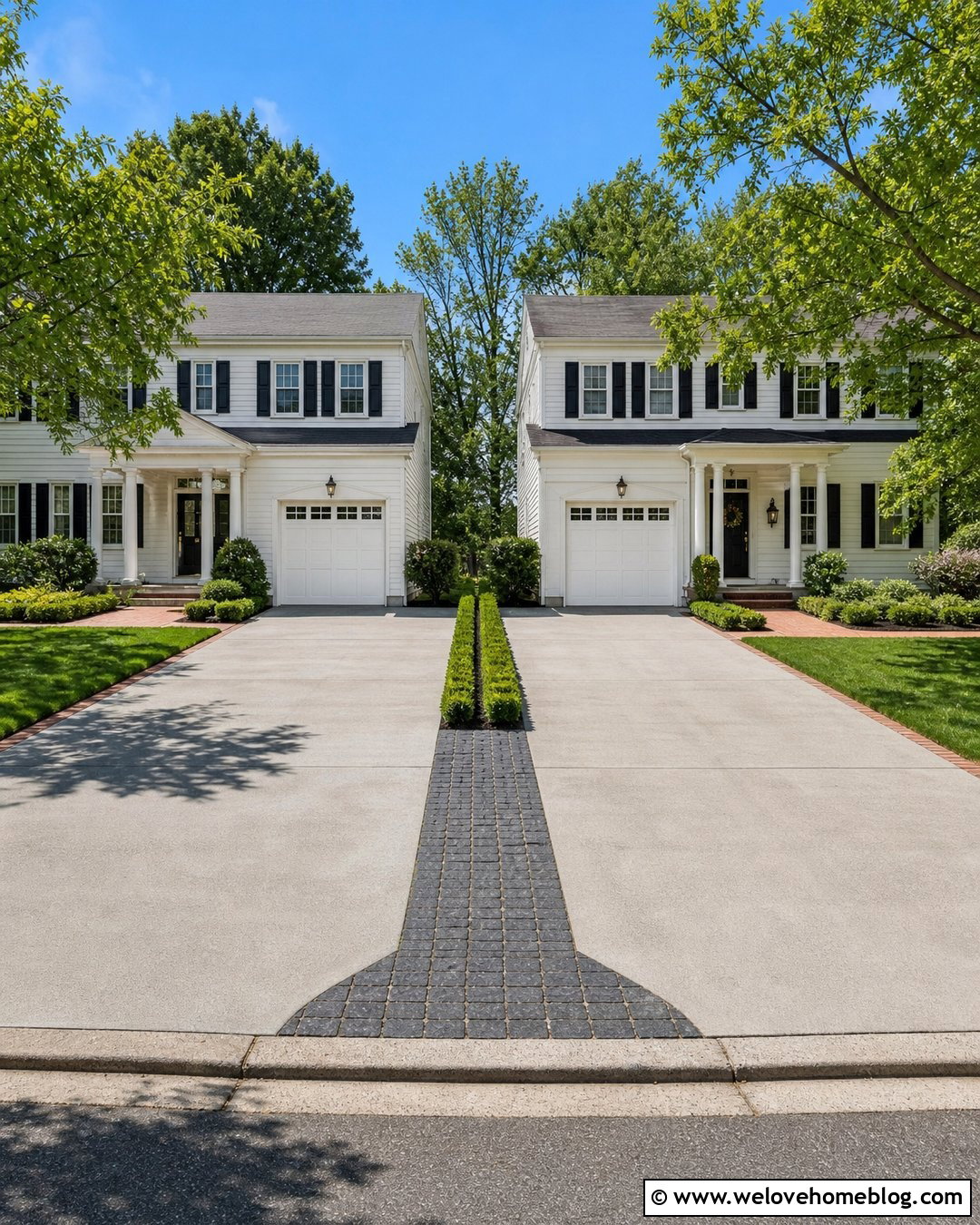 Cobblestone Strip Between Concrete Driveways - 30 shared driveway divider ideas