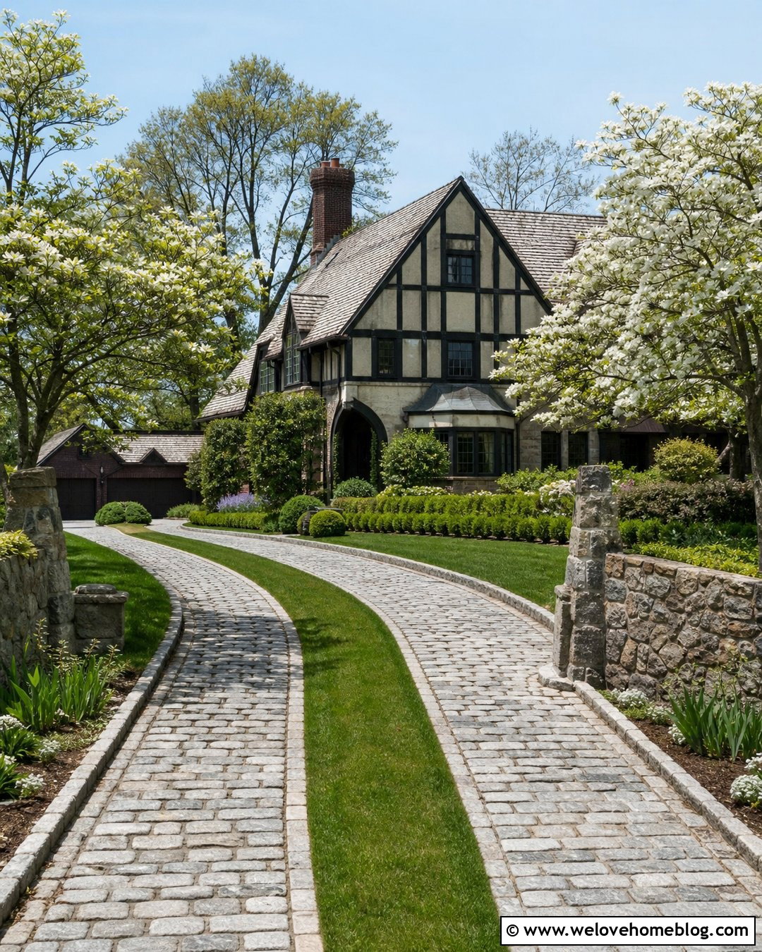 Cobblestone Two Strip Driveway With Lawn Center - 20 Two Strip Driveway Ideas