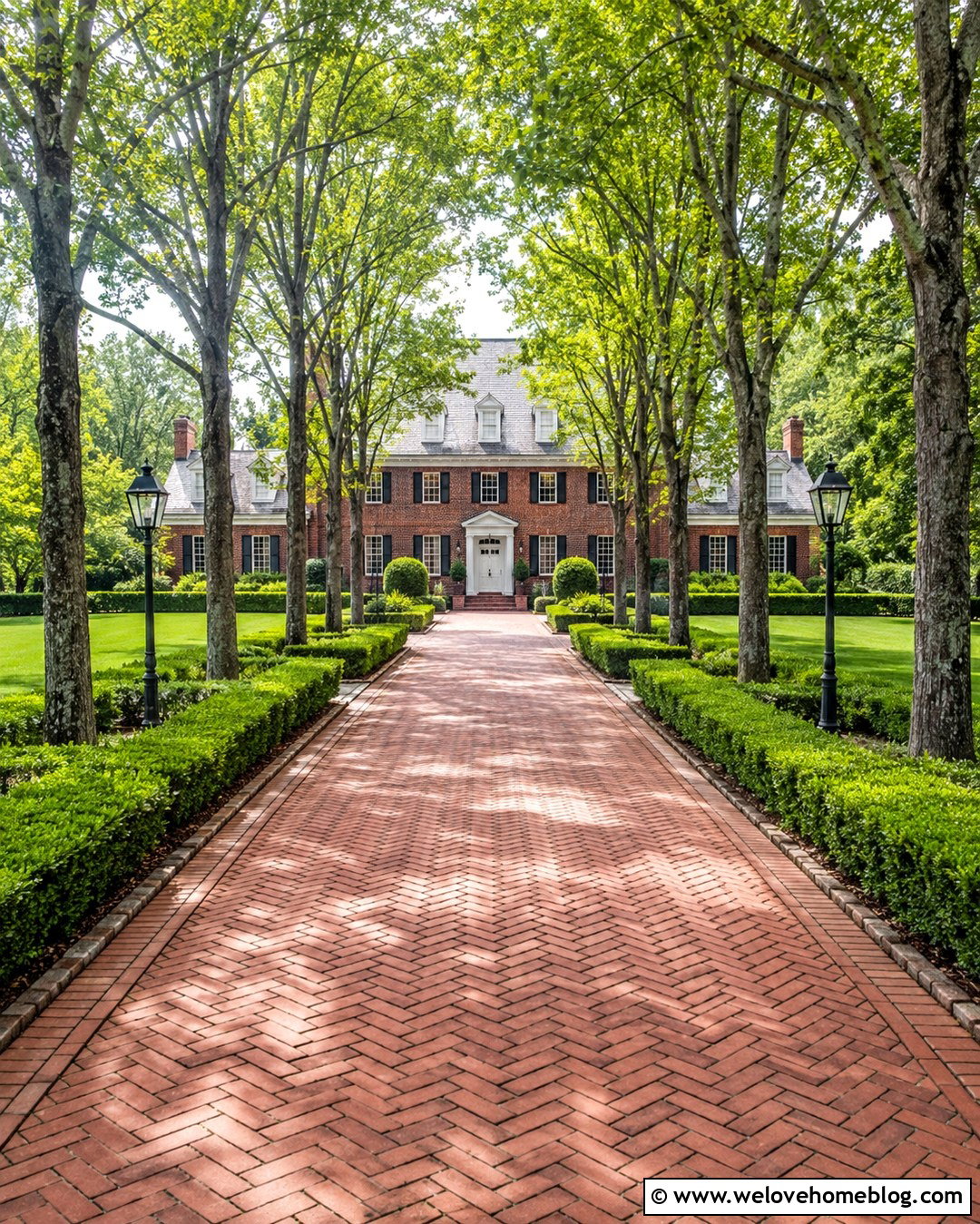 Colonial Brick Driveway With Pin Oaks - 20 oak tree driveway ideas