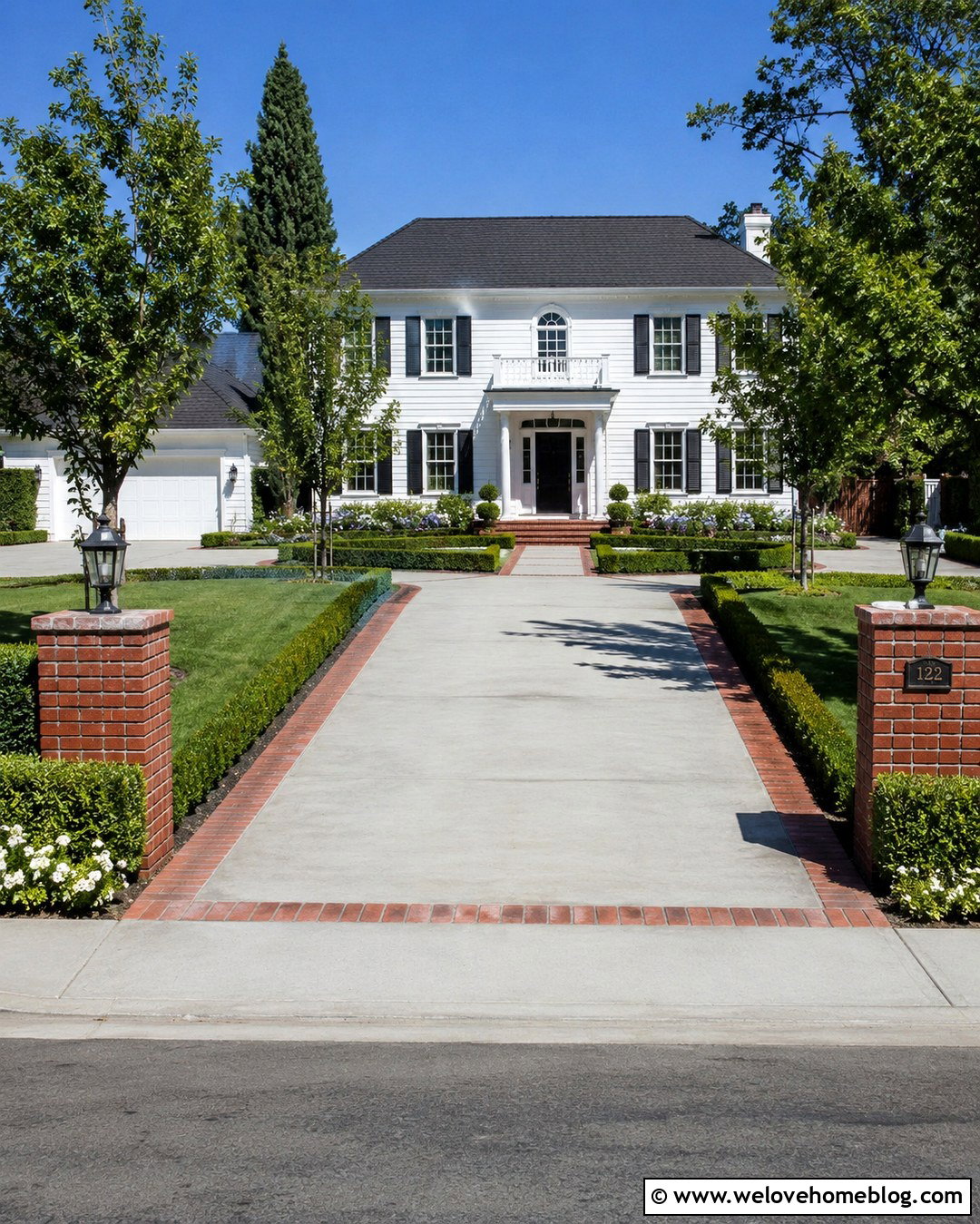 Colonial Cement Driveway With Paver Border - 20 cement driveway with paver border ideas