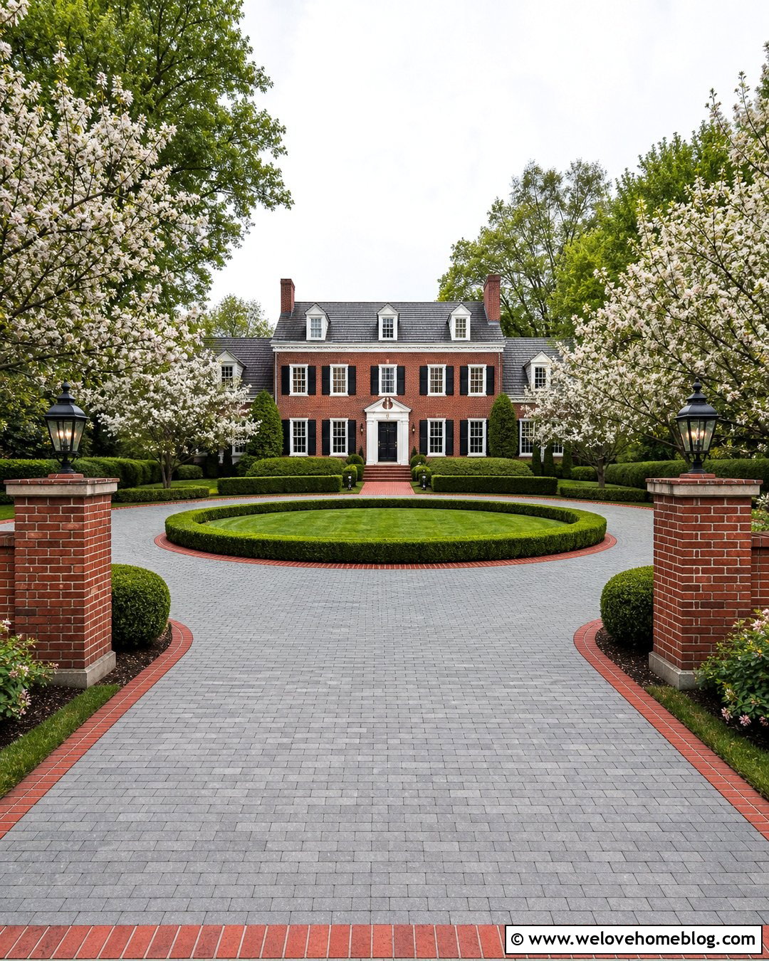 Colonial Circle Driveway With Symmetrical Landscaping - 20 Circle Driveway Design Ideas