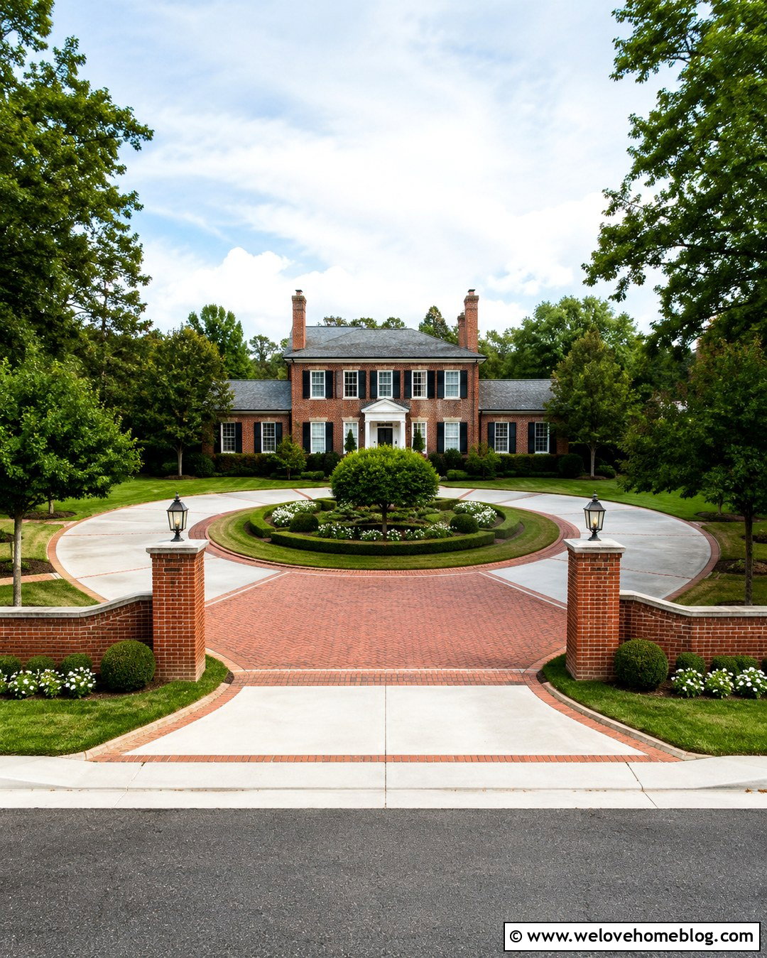 Colonial Circular Brick And Concrete Driveway - 20 concrete and brick driveway ideas