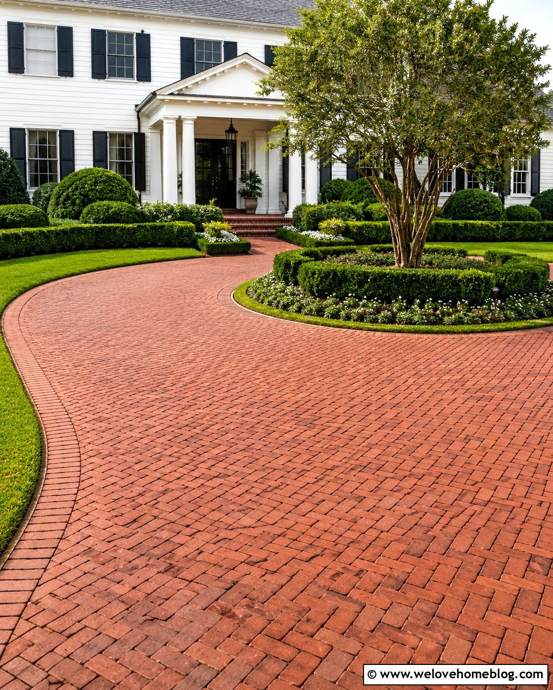 Colonial Circular Driveway Porch - 20 Driveway Porch Ideas