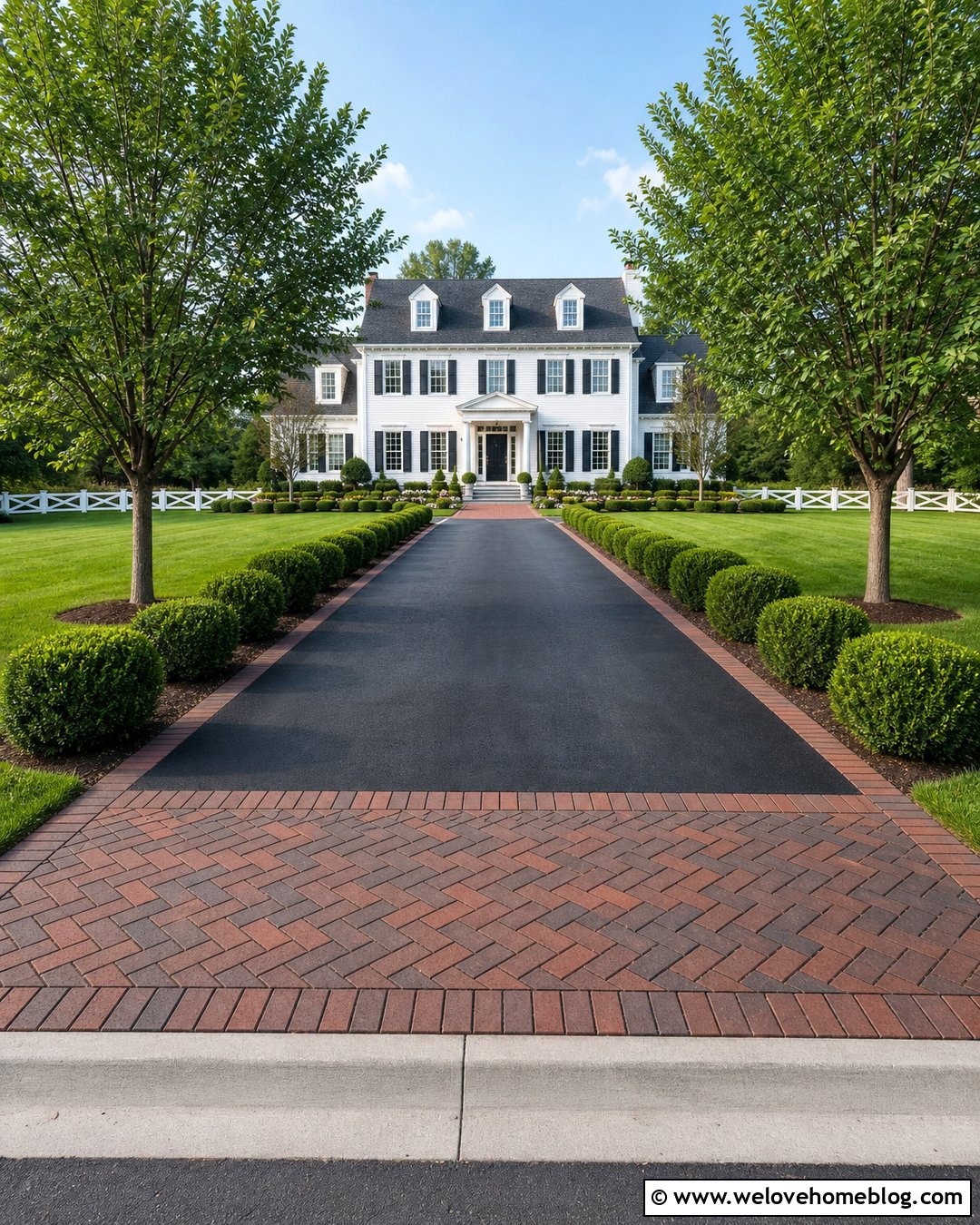 Colonial Driveway Apron With Red Brick - 35 Driveway Apron Ideas