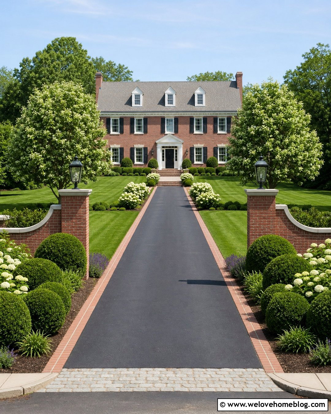 Colonial Driveway Entrance With Brick Walls - 25 Beautiful Driveways Entrance Landscaping Ideas