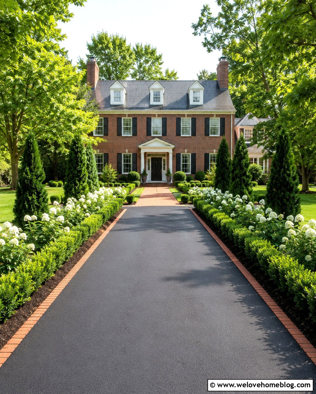 Colonial Driveway Garden Bed With Evergreen Hedges - 20 garden bed along driveway ideas