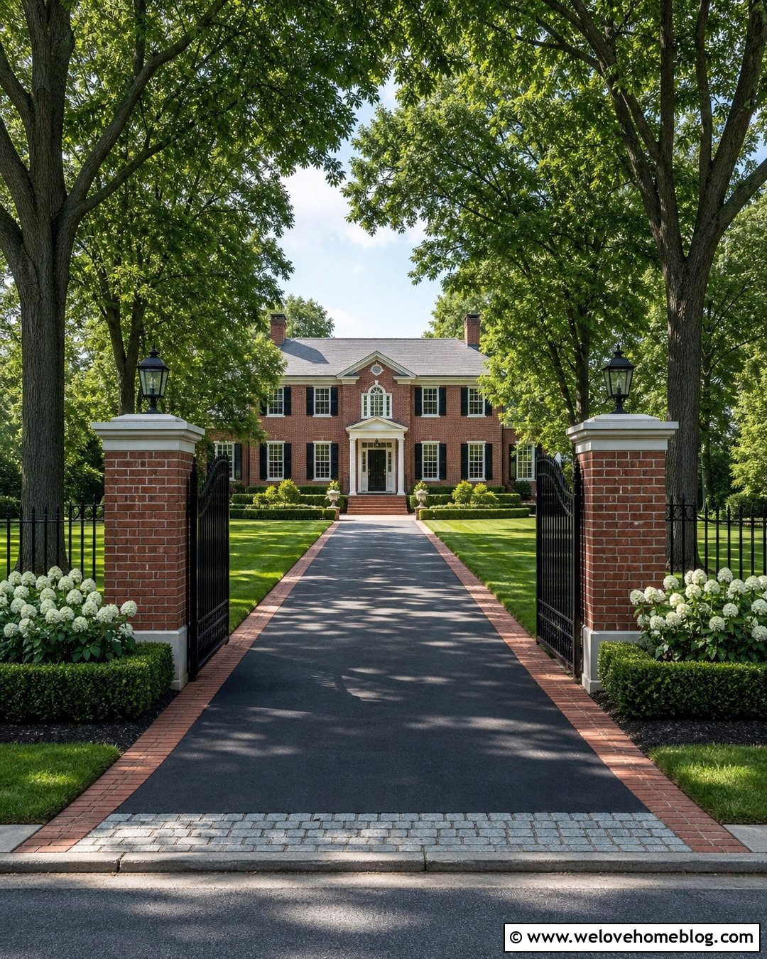 Colonial Driveway Gate With Red Brick Pillars - 35 Front Gate Entrance Driveway Ideas