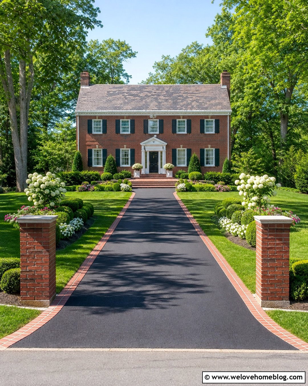 Colonial Driveway With Brick Trim - 20 Brick Trim Driveway Ideas