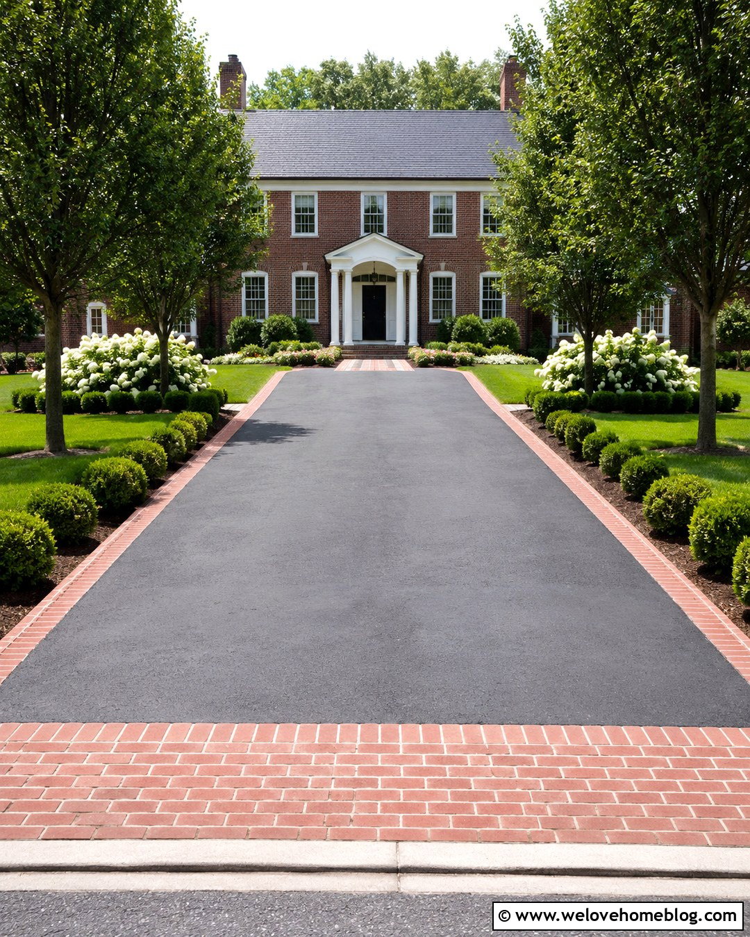 Colonial Driveway With Red Brick Edging