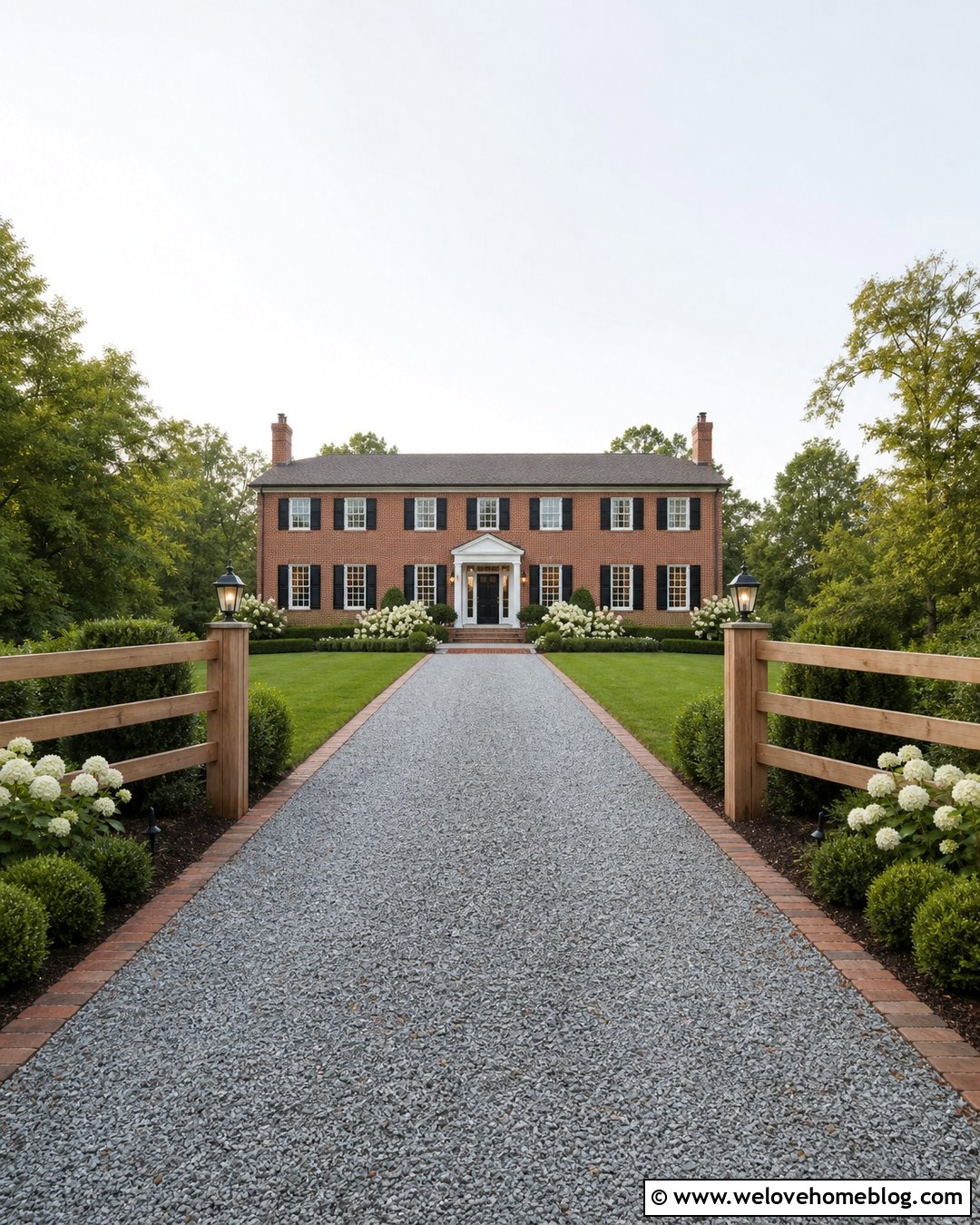 Colonial Driveway With Split Rail Fence - 25 Driveways Split Rail Fence Ideas