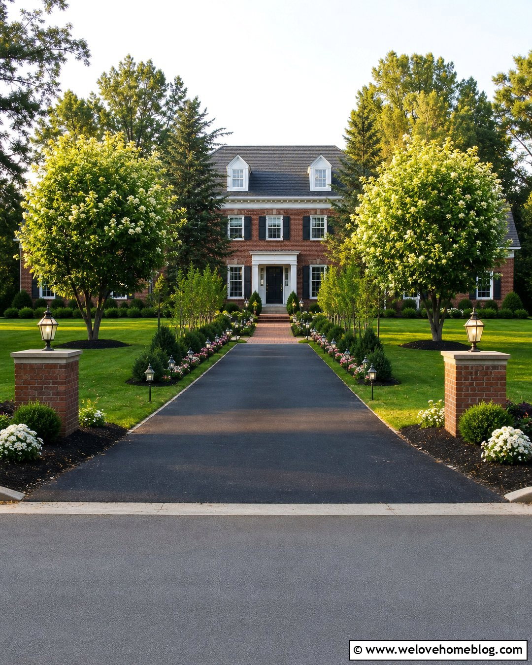 Colonial Driveway With Symmetrical Landscaping - 40 landscaping along driveway ideas
