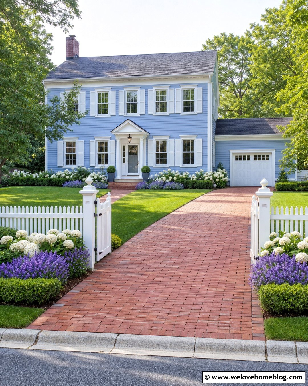 Colonial Driveway With White Picket Fence - 20 Colonial Driveway Ideas
