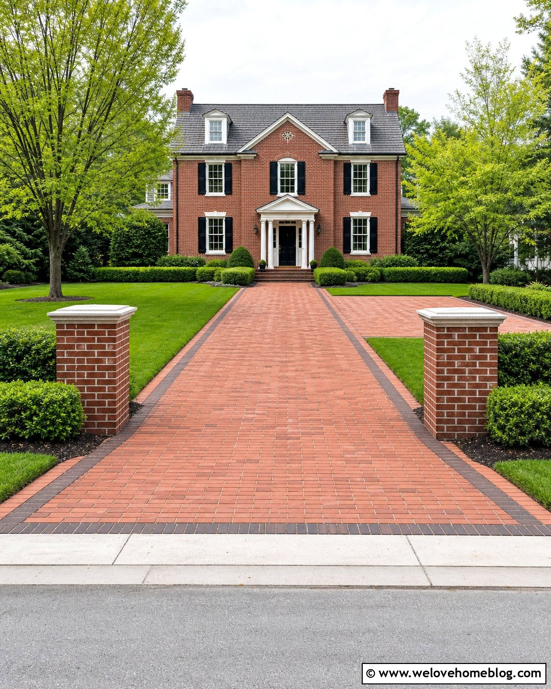Colonial House Brick Driveway - 25 Old Money House Driveway Ideas