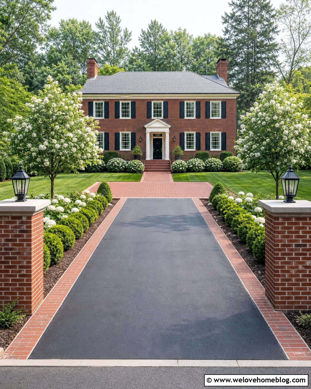 Colonial Luxury Driveway With Brick Borders - 45 Luxury Driveway Ideas