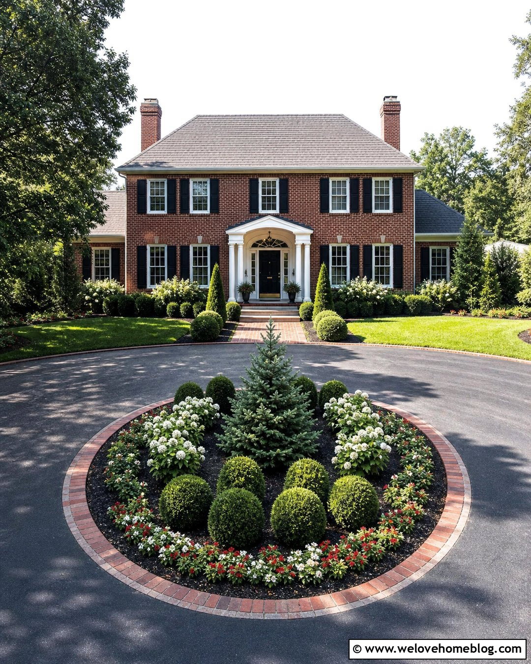 Colonial Roundabout Driveway With Symmetrical Landscaping - 20 roundabout driveway landscaping ideas