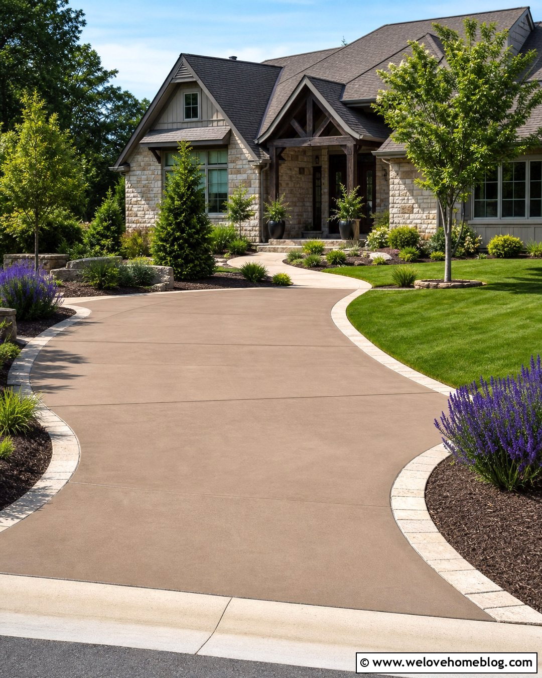 Colored Concrete Driveway With Limestone Edging - 20 Gravel Vs Concrete Driveway Ideas