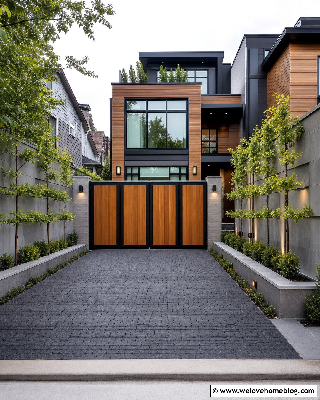 Compact Courtyard Wood Bi Fold Driveway Gate - 20 Wood Bi-Fold Driveway Gate Ideas