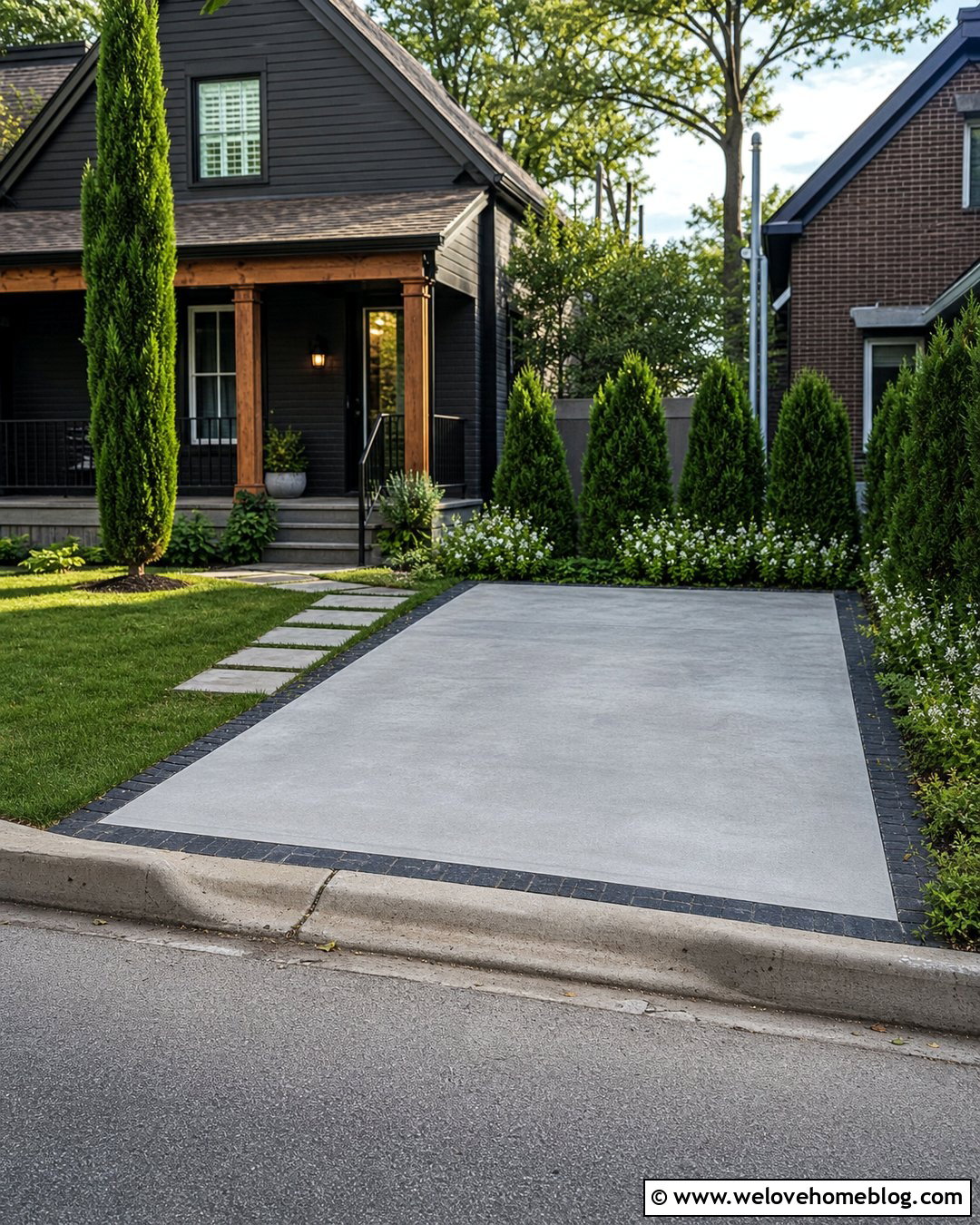 Compact Parking Pad With Paver Border - 20 Tiny Driveway Ideas