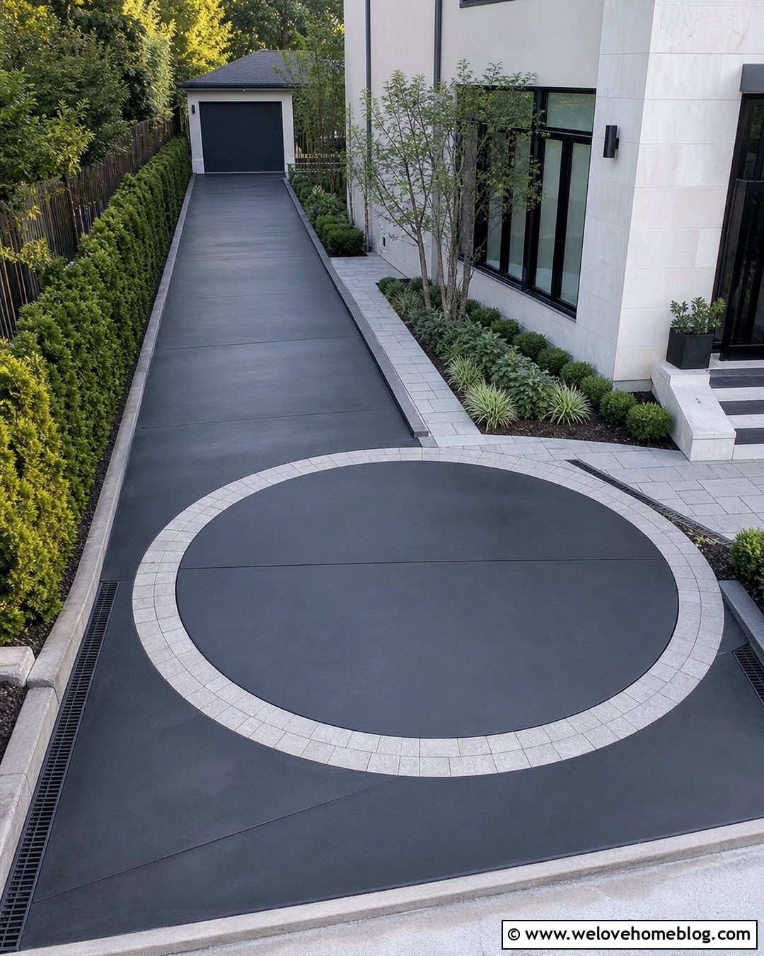Compact Side Garage Driveway With Turntable - 25 Side Garage Driveway Layout Ideas