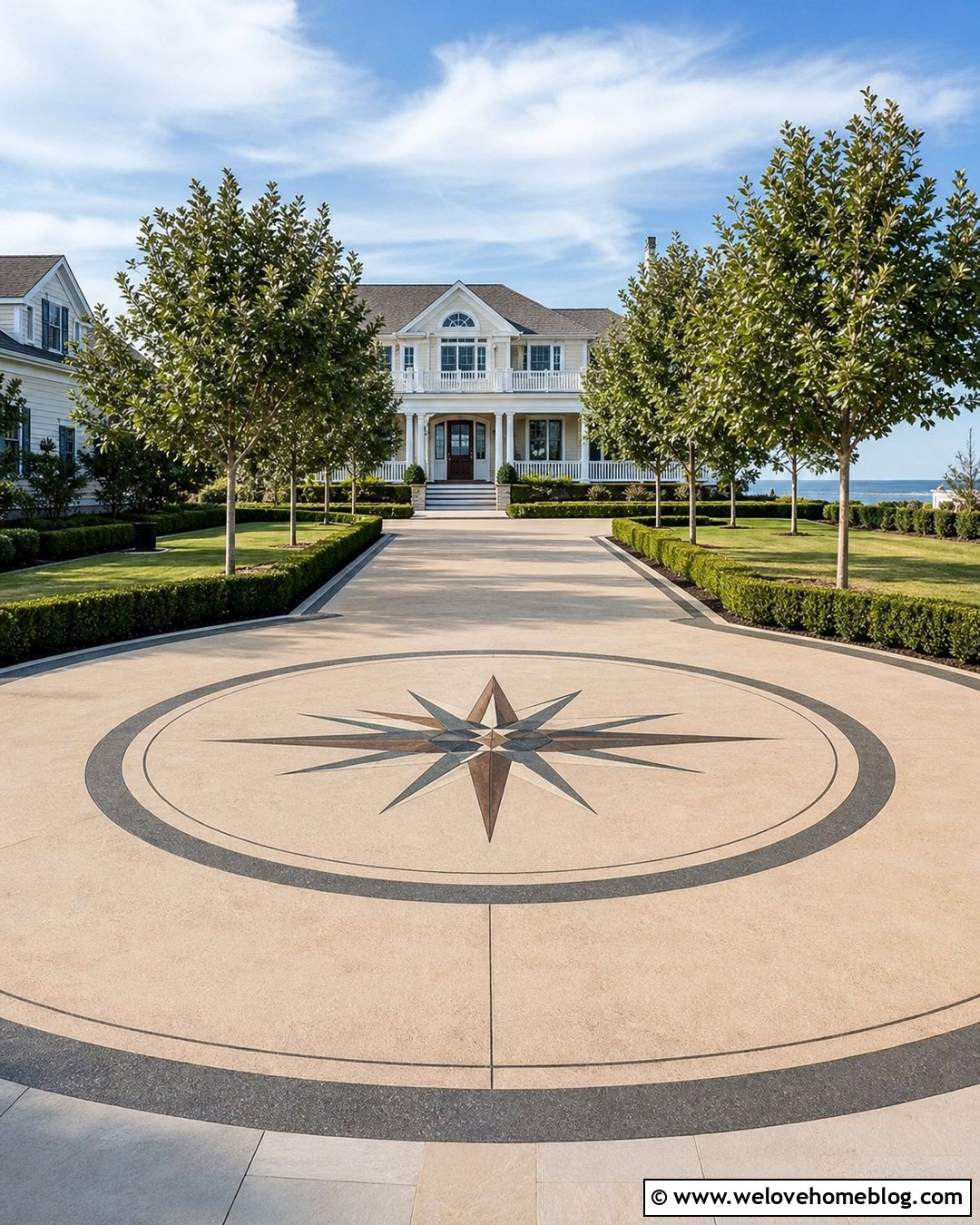 Compass Medallion Painted Driveway - 30 Painted Driveway Ideas