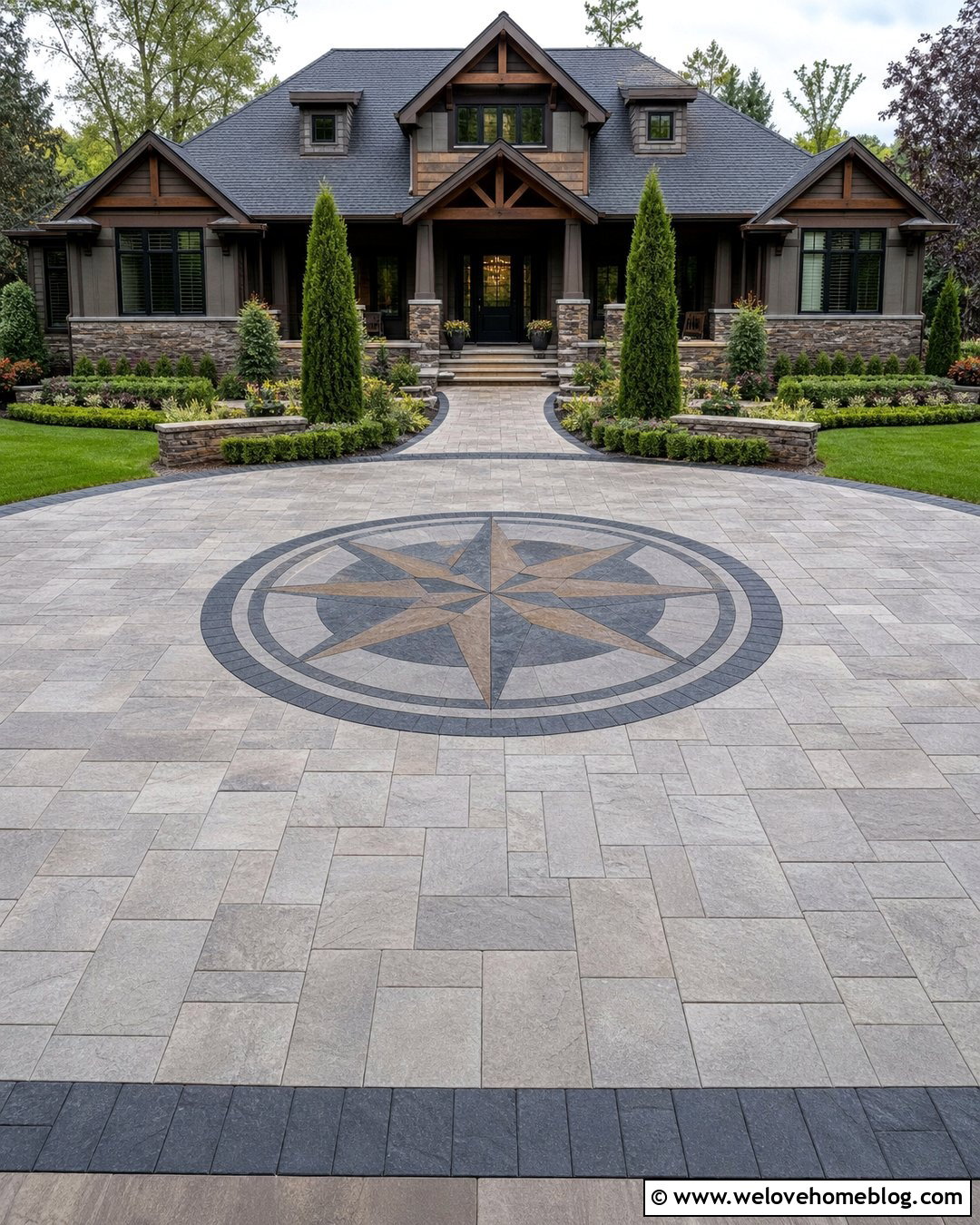 Compass Medallion Stamped Concrete Driveway - 35 Stamped Concrete Driveway Ideas