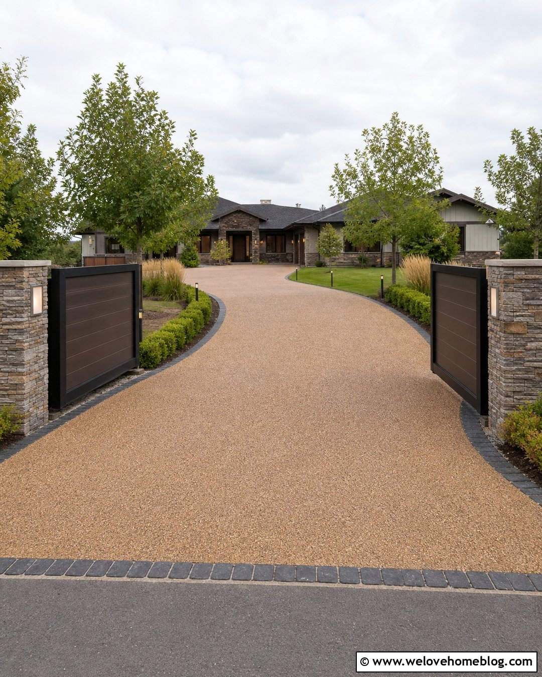 Composite Driveway Gate With Pillar Lighting - 20 Modern Composite Driveway Gates Ideas