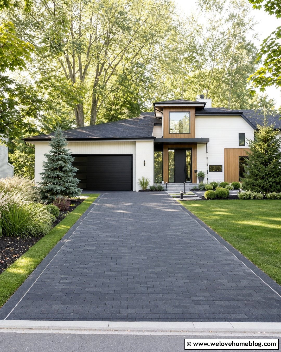 Composite Paver Driveway With Grass Borders - 20 Concrete Alternatives Driveway Ideas