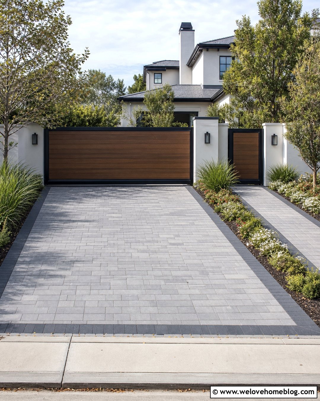 Composite Sliding Gate With Concrete Pavers - 35 sliding gate driveway ideas