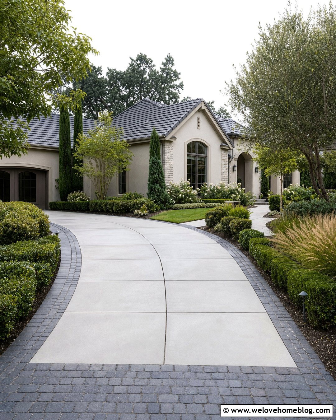 Concrete And Cobblestone Luxury Driveway - 45 Luxury Driveway Ideas