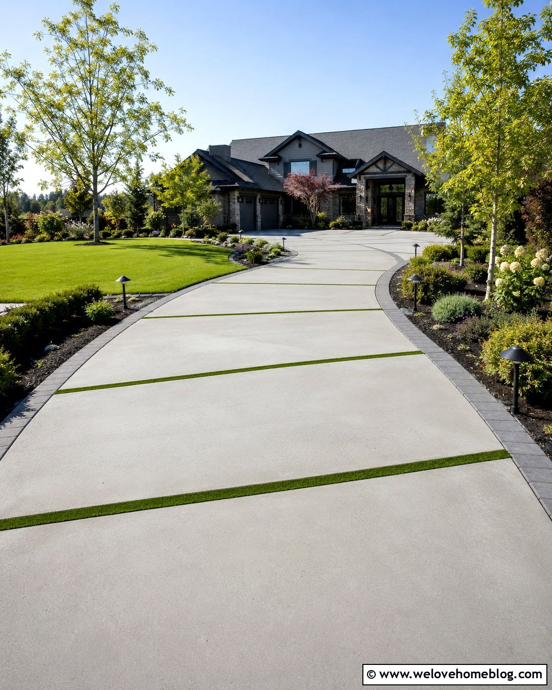 Concrete And Turf Driveway With Lighting - 20 Concrete And Turf Driveway Ideas