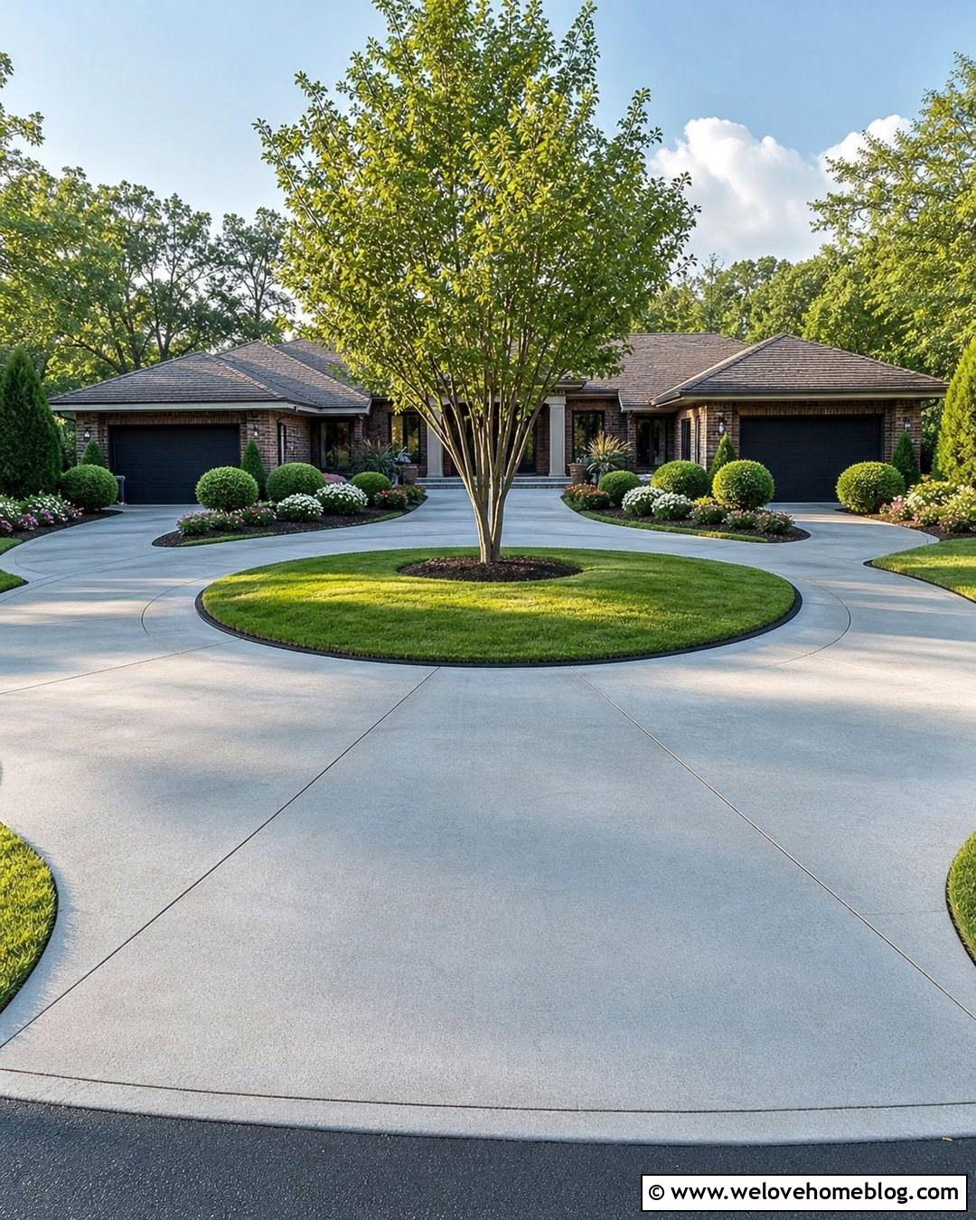Concrete Circular Driveway With Lawn Island - 45 Circular Driveway Ideas
