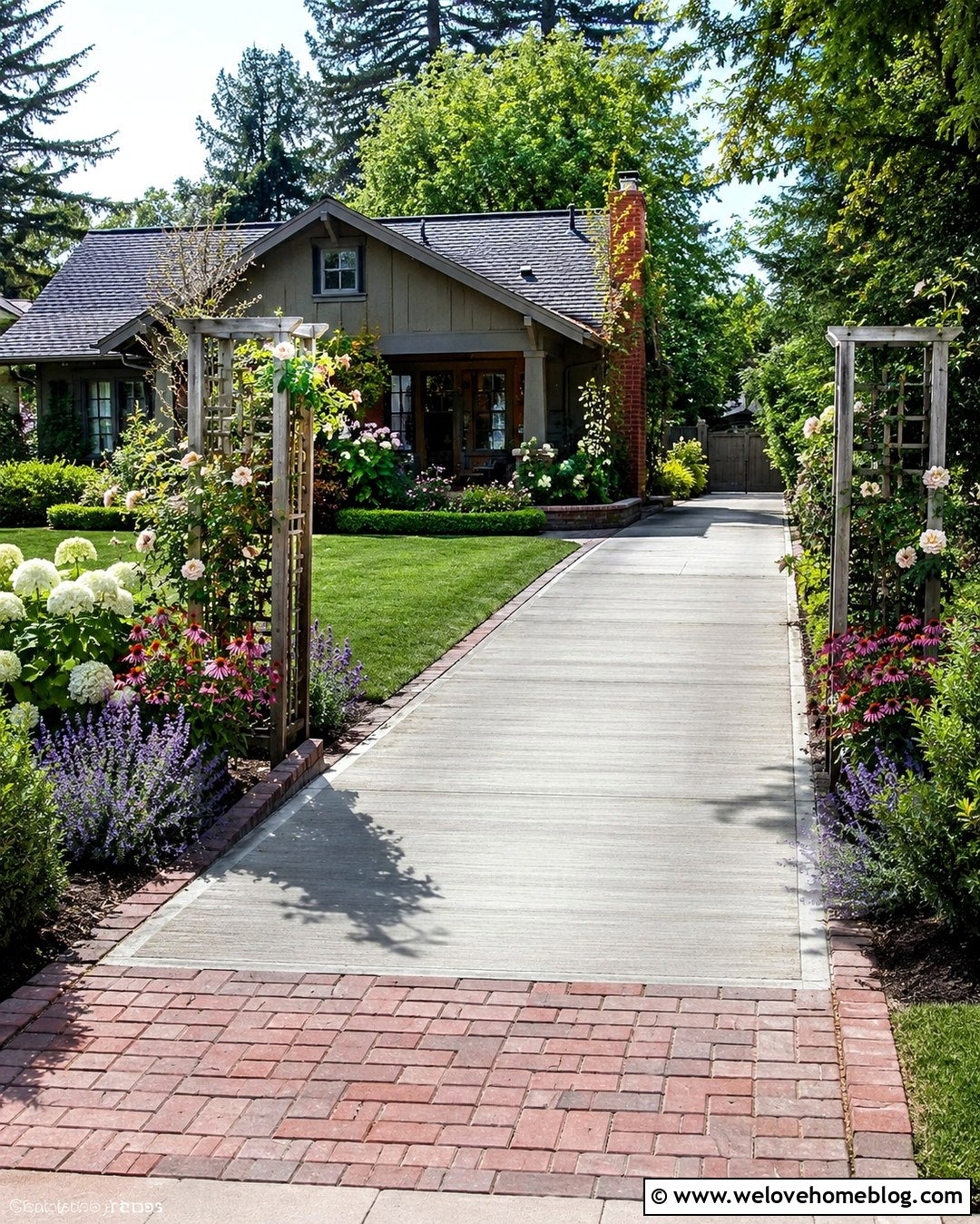Concrete Country Driveway With Cottage Garden Beds - 20 end of driveway landscaping country ideas