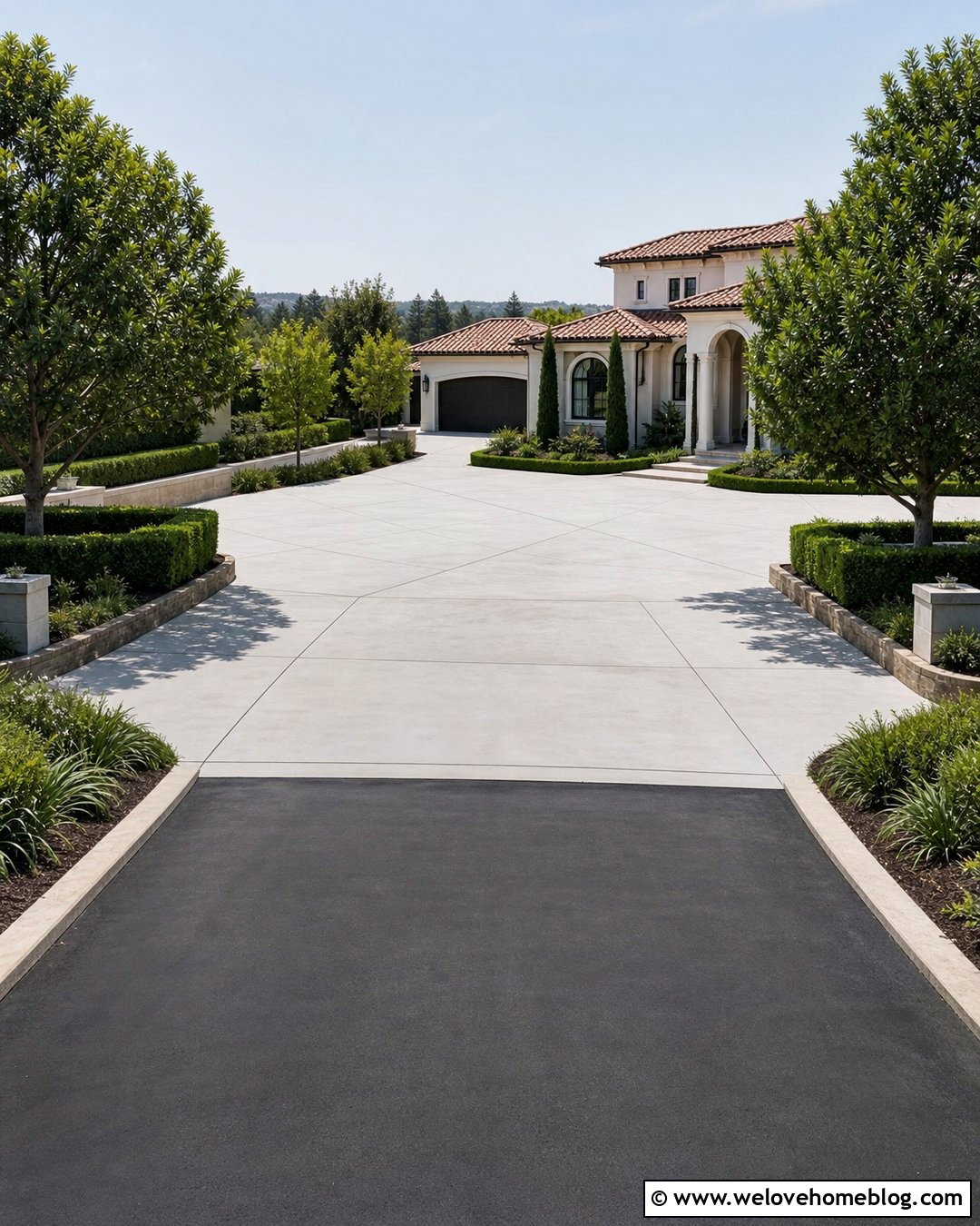 Concrete Courtyard With Asphalt Approach - 20 Half Concrete Half Asphalt Driveway Ideas