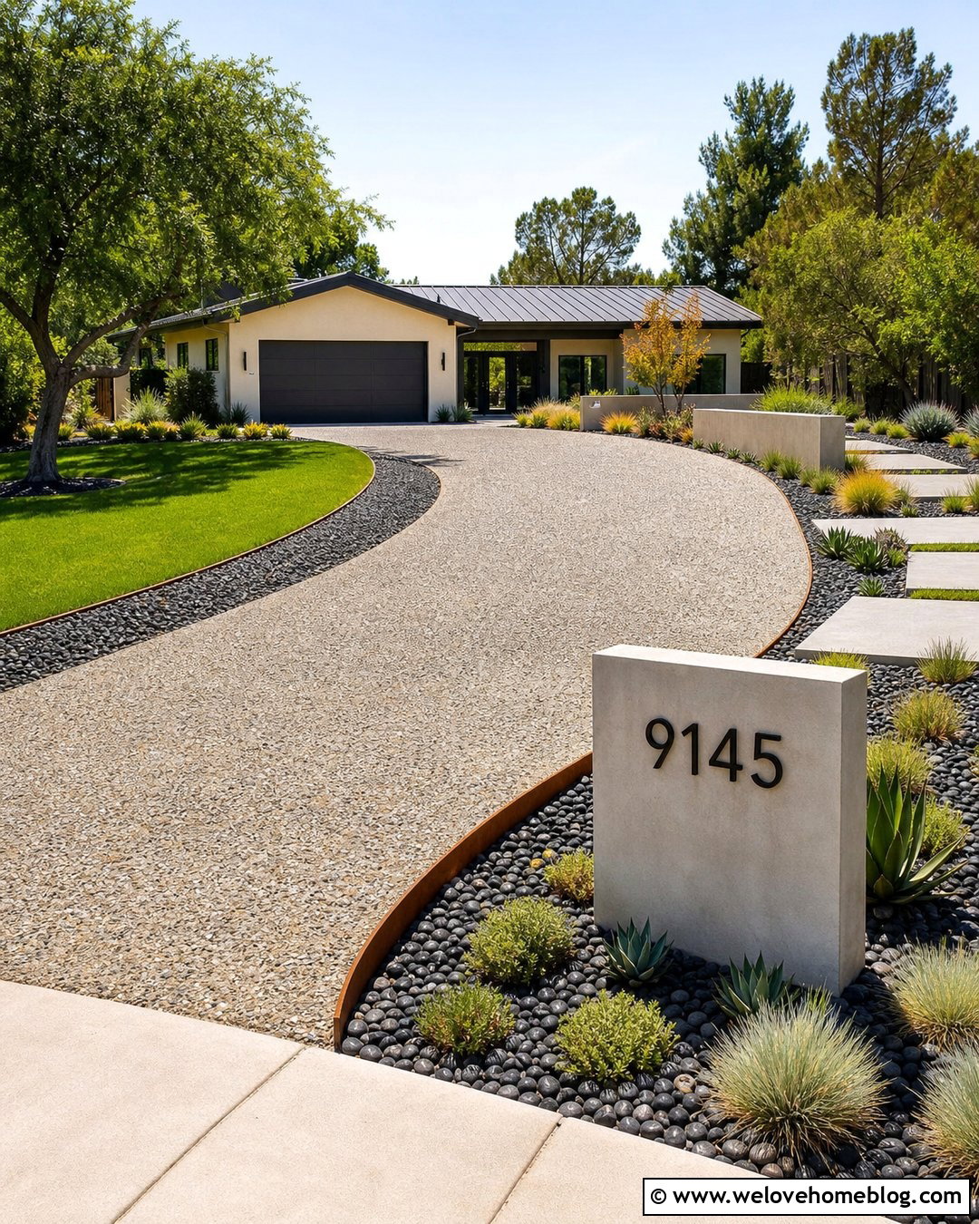 Concrete Driveway Address Monument With Floating Numbers - 25 Driveway Address Sign Ideas