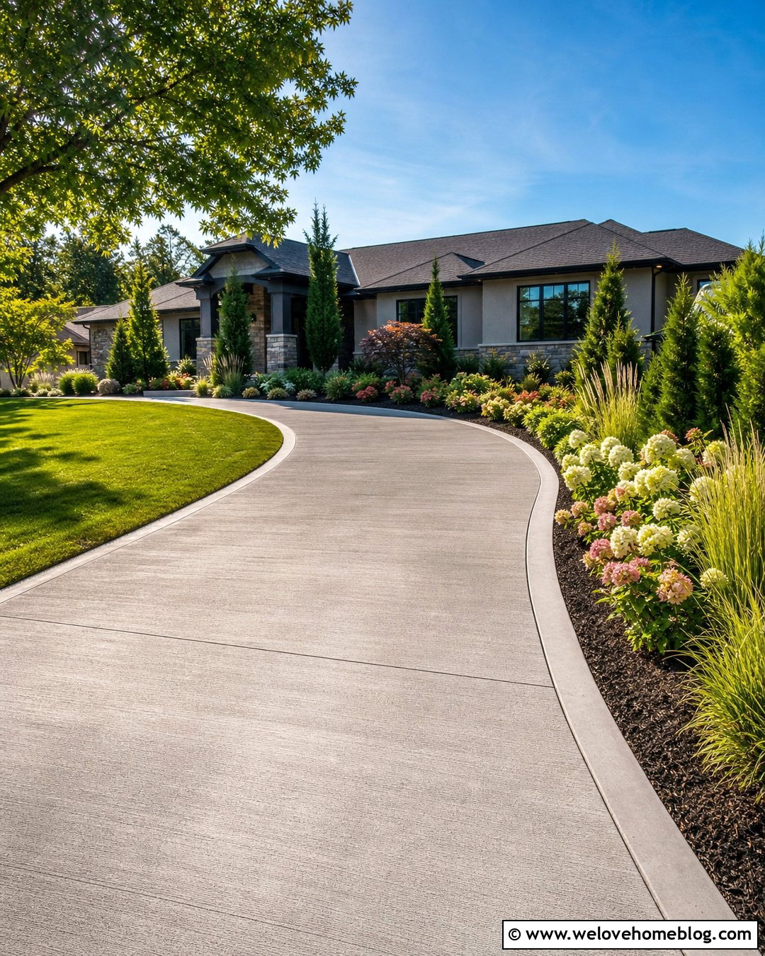 Concrete Driveway Curbing With Curved Flower Beds - 20 driveway curbing ideas