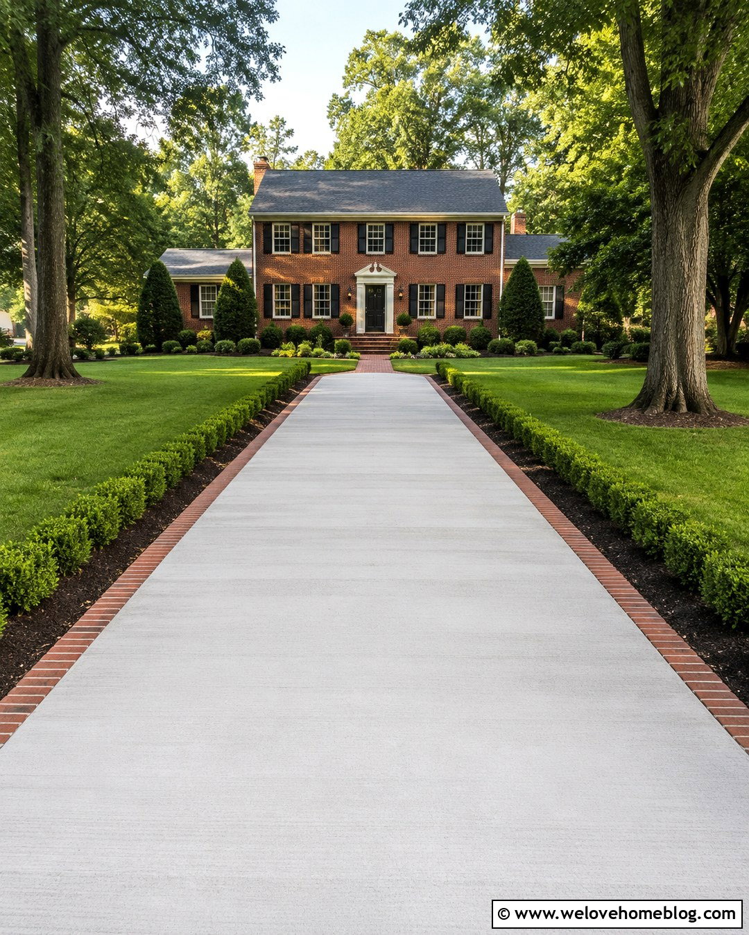 Concrete Driveway Edge With Brick And Boxwood - 20 landscaping driveway edge ideas