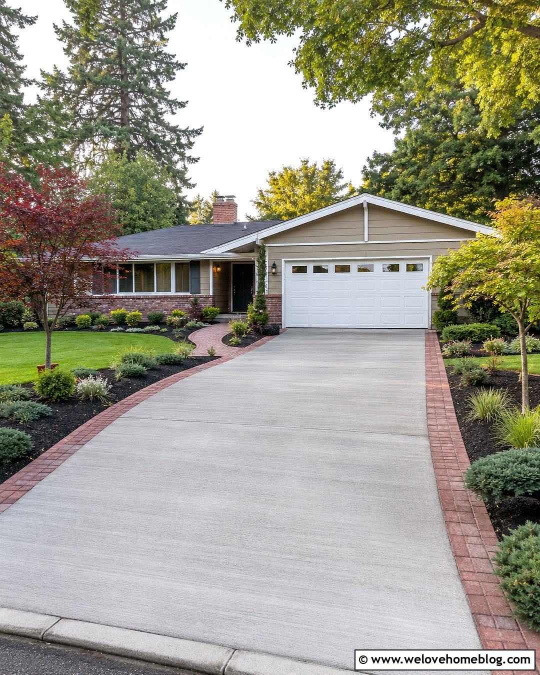 Concrete Driveway Edge With Mulch Beds And Small Trees - 20 landscaping driveway edge ideas