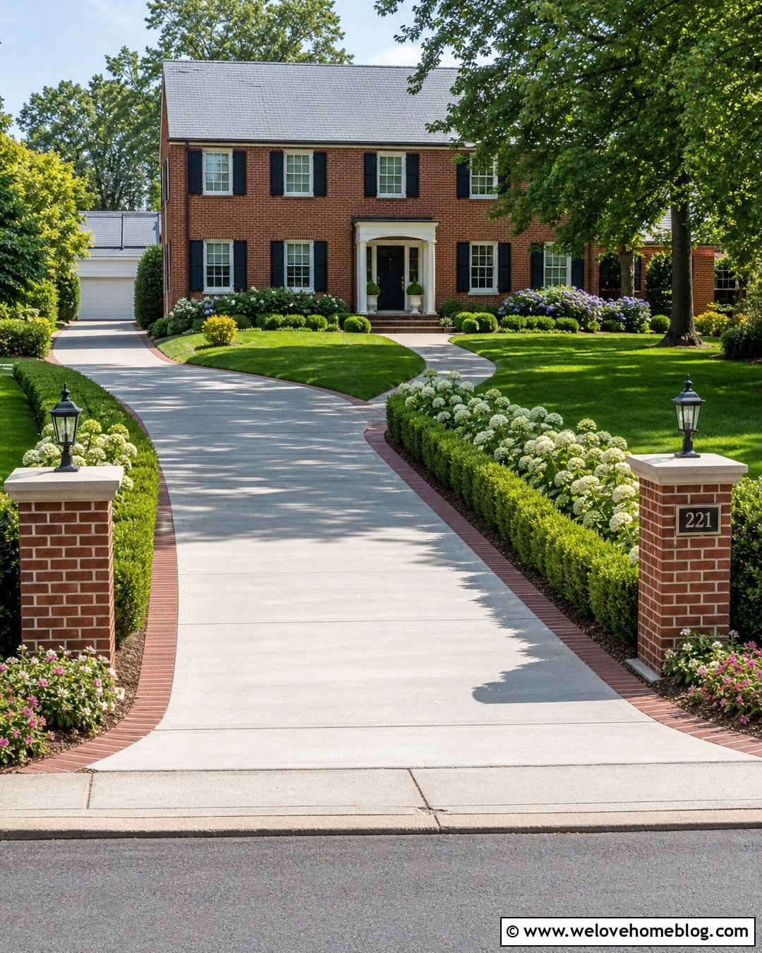 Concrete Driveway Entrance With Brick Pillars - 20 Simple Driveway Entrance Ideas