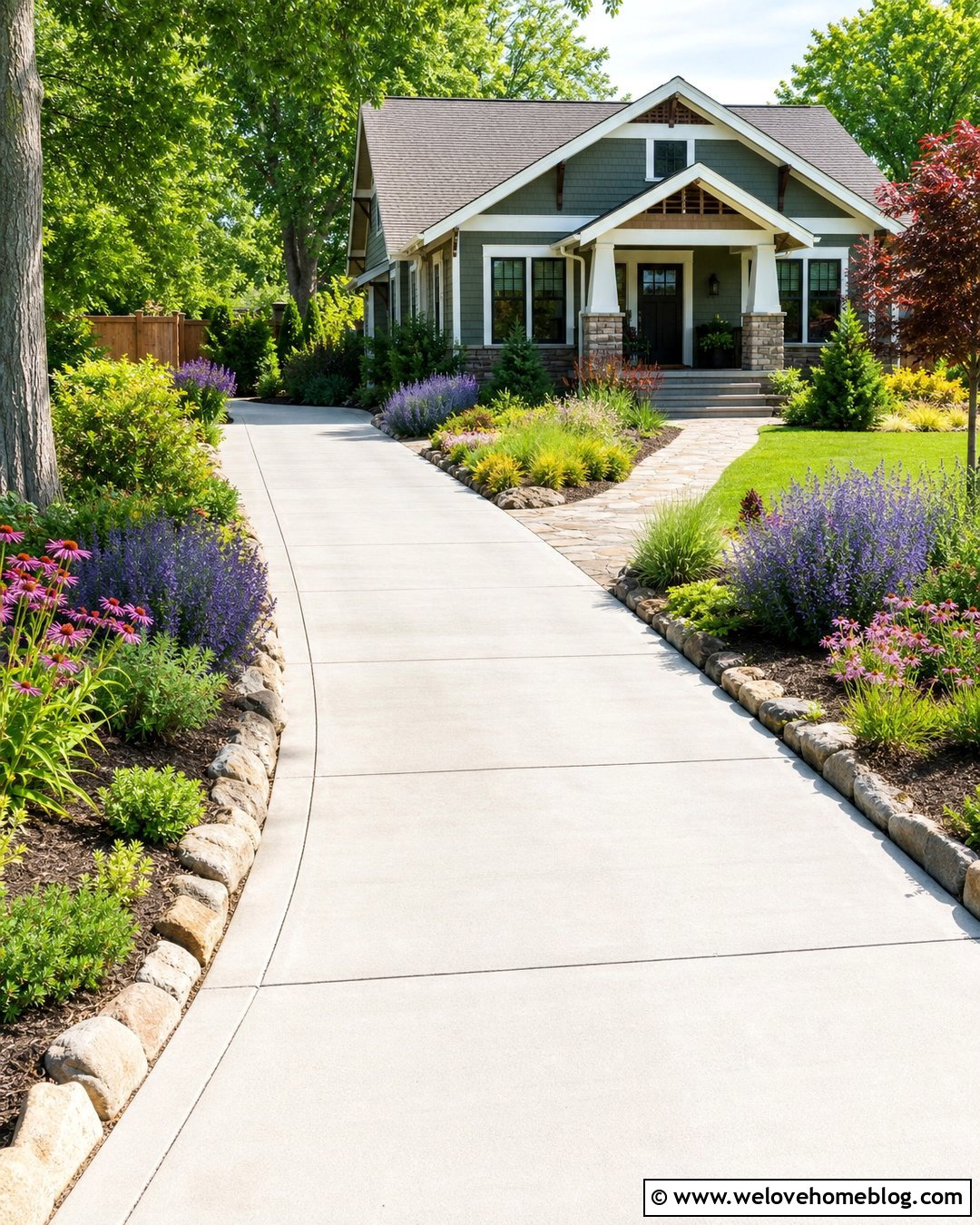 Concrete Driveway Entrance With Flower Beds - 50 driveway entrance landscaping ideas