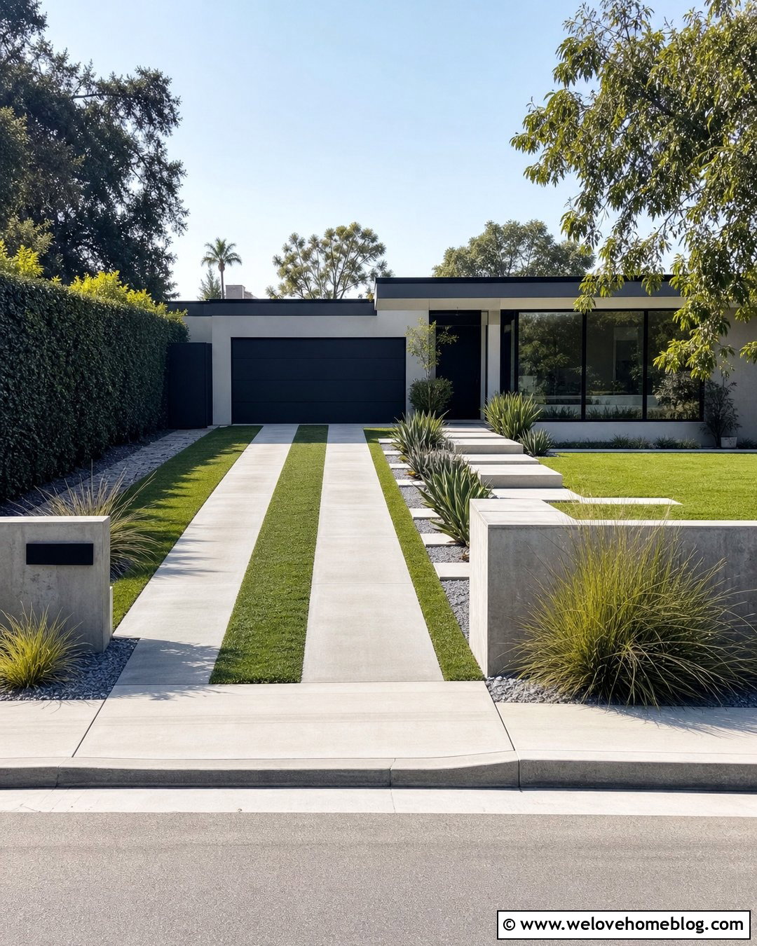 Concrete Driveway Entrance With Grass Strips - 25 Home Driveway Entrance Ideas
