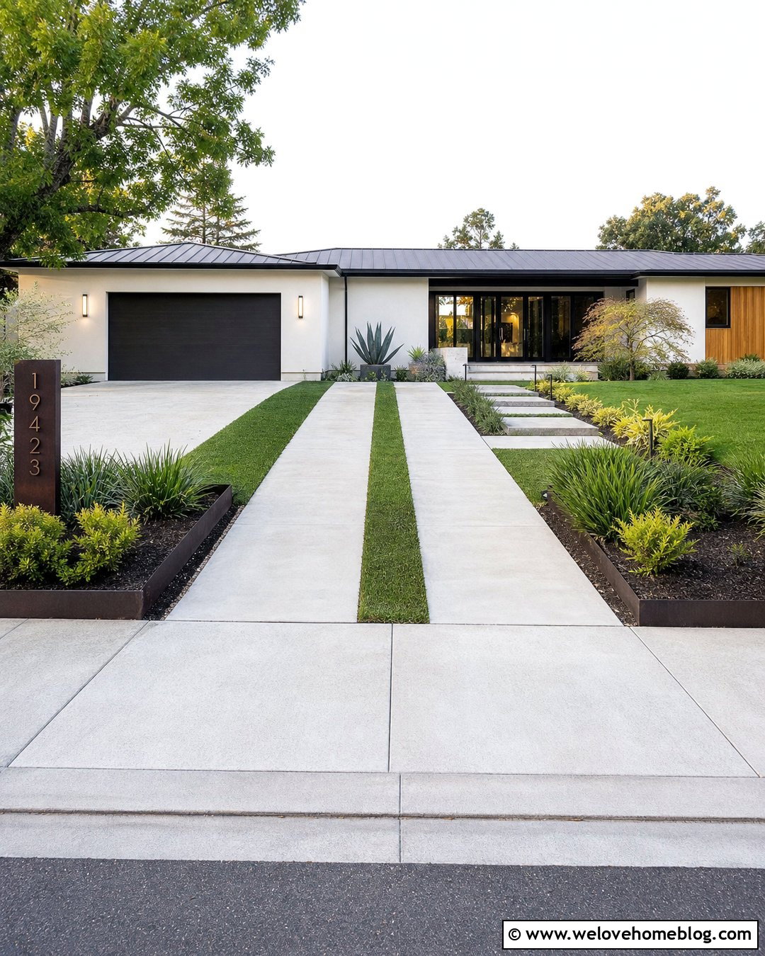 Concrete Driveway Entrance With Grass Strips - 20 Simple Driveway Entrance Ideas