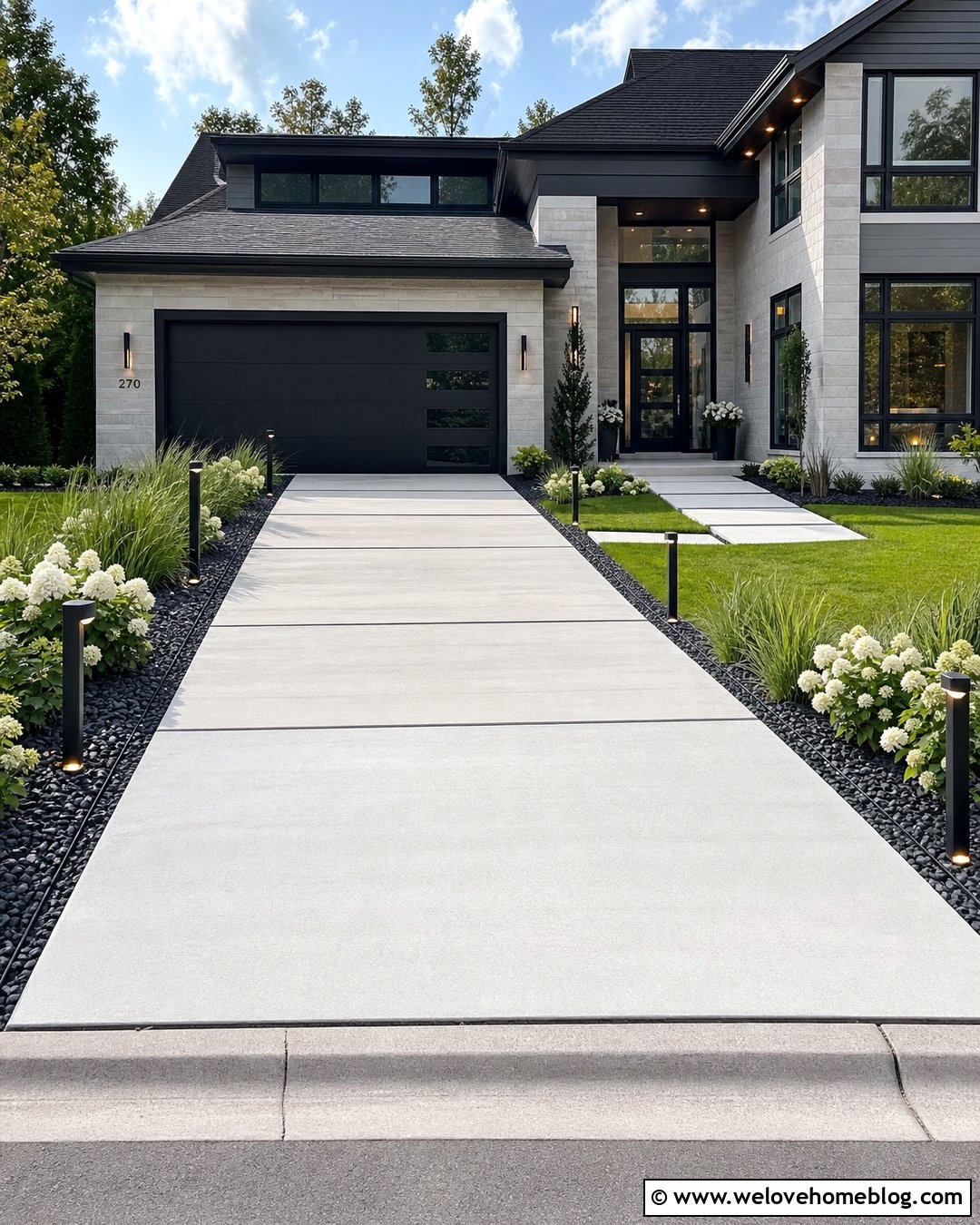 Concrete Driveway Entrance With Solar Bollard Markers - 20 Driveway Markers Entrance Solar Lights Ideas