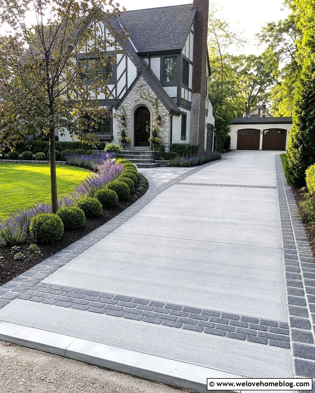 Concrete Driveway Extension With Cobblestone Edge - 25 Concrete Driveway Extension Ideas