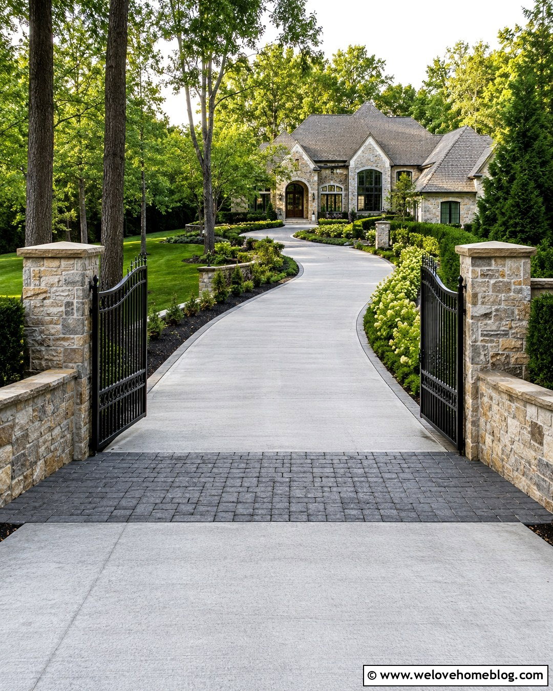 Concrete Driveway Extension With Gate And Pillars - 20 Extended Driveway Concrete Ideas