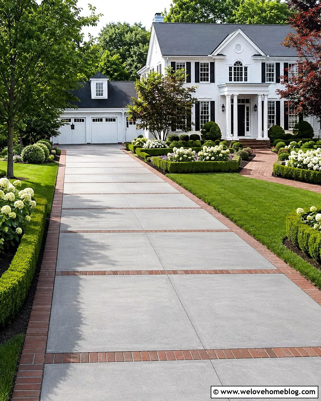 Concrete Driveway Slabs With Brick Ribbons - 20 Driveway Slabs Ideas